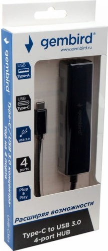 Разветвитель USB-C Gembird UHB-C364 black (UHB-C364) фото 3