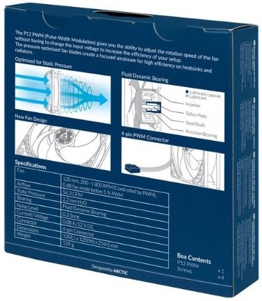 Вентилятор для корпуса Arctic Cooling P12 PWM (black/black)- retail (ACFAN00119A) фото 6 Вентилятор для корпуса Arctic Cooling P12 PWM (black/black)- retail (ACFAN00119A) фото 6