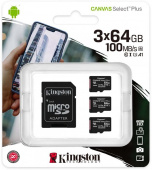   Micro SDHC Kingston 3 x 64  Canvas Select Plus (SDCS2/64GB-3P1A)