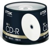 Диск CD-R TDK 700МБ 52x CD-R80PWWCBA50