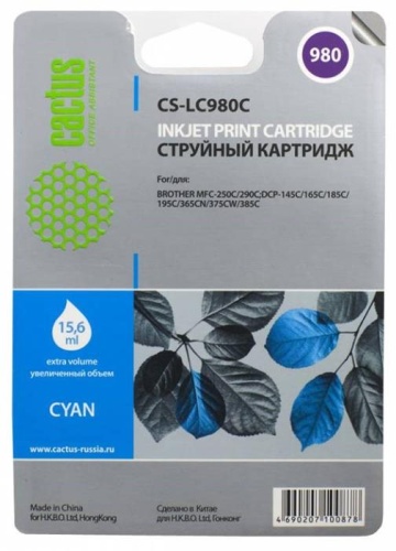 Картридж струйный совместимый Cactus CS-LC980C голубой Картридж струйный совместимый Cactus CS-LC980C голубой