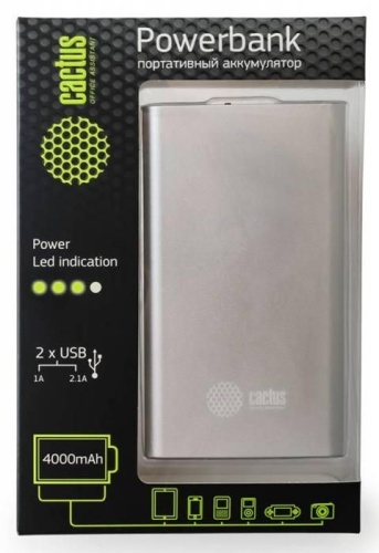 Мобильный аккумулятор Cactus PowerBank CS-PBA12-4000S серебристый Мобильный аккумулятор Cactus PowerBank CS-PBA12-4000S серебристый