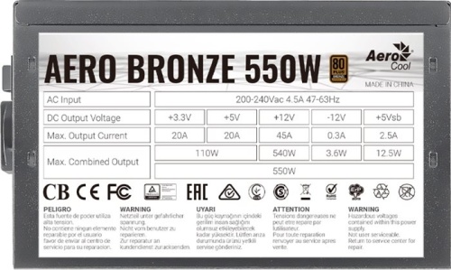 Блок питания Aerocool 550W AERO BRONZE 80+ bronze AERO BRONZE 550 фото 8