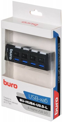 Разветвитель USB3.0 Buro BU-HUB4-U3.0-L черный фото 5