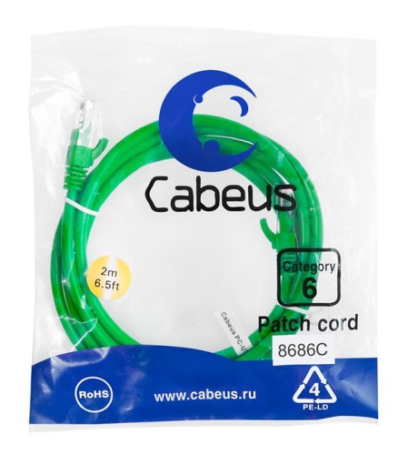 Патчкорд UTP Cabeus PC-UTP-RJ45-Cat.6-2m-GN фото 2 Патчкорд UTP Cabeus PC-UTP-RJ45-Cat.6-2m-GN фото 2