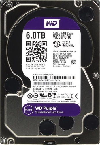 Жесткий диск SATA HDD Western Digital 6000ГБ Purple DV WD60PURX