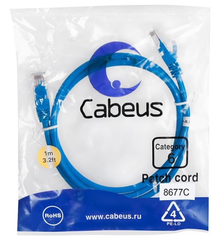 Патчкорд UTP Cabeus PC-UTP-RJ45-Cat.6-1m-BL фото 2 Патчкорд UTP Cabeus PC-UTP-RJ45-Cat.6-1m-BL фото 2