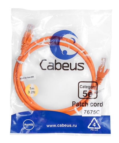 Патчкорд UTP Cabeus PC-UTP-RJ45-Cat.5e-1m-OR-LSZH фото 2 Патчкорд UTP Cabeus PC-UTP-RJ45-Cat.5e-1m-OR-LSZH фото 2