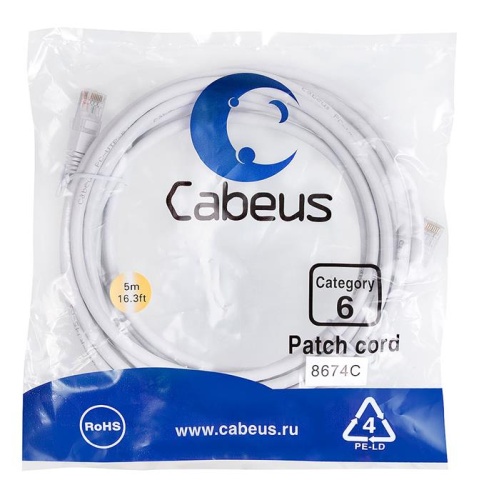 Патчкорд UTP Cabeus PC-UTP-RJ45-Cat.6-5m-WH фото 2