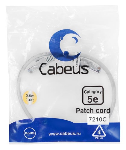 Патчкорд UTP Cabeus PC-UTP-RJ45-Cat.5e-0.5m Патчкорд UTP Cabeus PC-UTP-RJ45-Cat.5e-0.5m