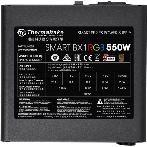 Блок питания Thermaltake 550W Smart BX1 RGB (PS-SPR-0550NHSABE-1) фото 5