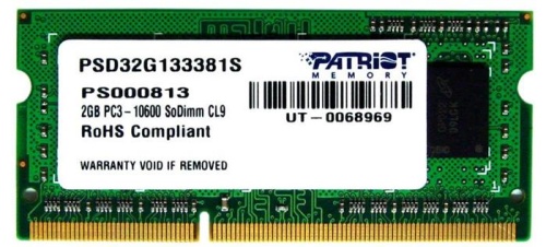 Модуль памяти SO-DIMM DDR3 Patriot Memory 2Gb PSD32G133381S