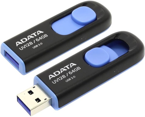 Накопитель USB flash A-DATA 64GB UV128 черный/синий AUV128-64G-RBE