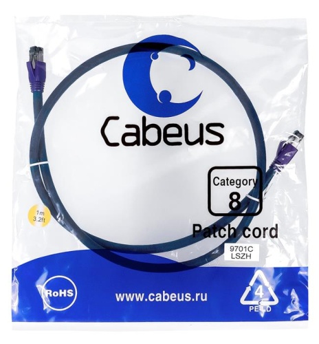 Патчкорд FTP Cabeus PC-SSTP-RJ45-Cat.8-1m-LSZH Патчкорд FTP Cabeus PC-SSTP-RJ45-Cat.8-1m-LSZH