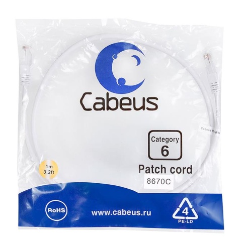 Патчкорд UTP Cabeus PC-UTP-RJ45-Cat.6-1m-WH фото 2 Патчкорд UTP Cabeus PC-UTP-RJ45-Cat.6-1m-WH фото 2