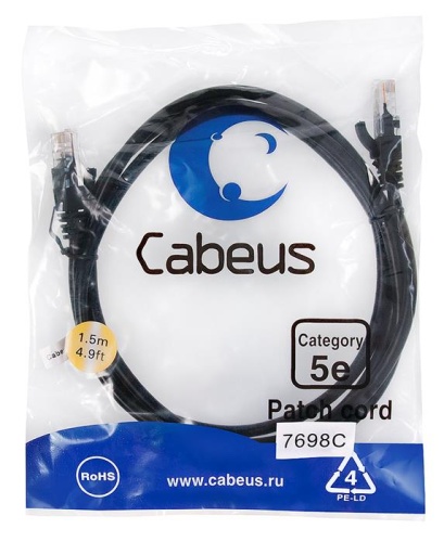 Патчкорд UTP Cabeus PC-UTP-RJ45-Cat.5e-1.5m-BK-LSZH фото 2 Патчкорд UTP Cabeus PC-UTP-RJ45-Cat.5e-1.5m-BK-LSZH фото 2