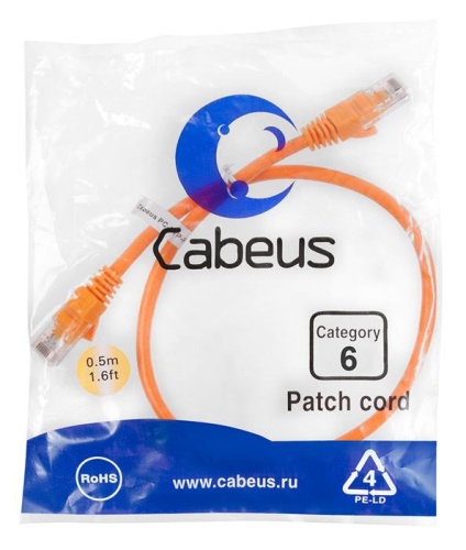 Патчкорд UTP Cabeus PC-UTP-RJ45-Cat.6-0.5m-OR Патчкорд UTP Cabeus PC-UTP-RJ45-Cat.6-0.5m-OR