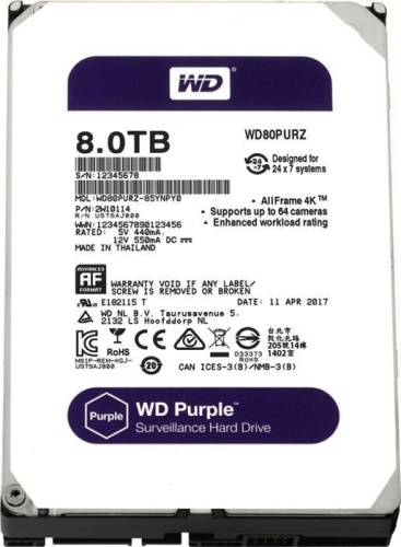 Жесткий диск SATA HDD Western Digital 8Tb WD80PURZ Video Purple