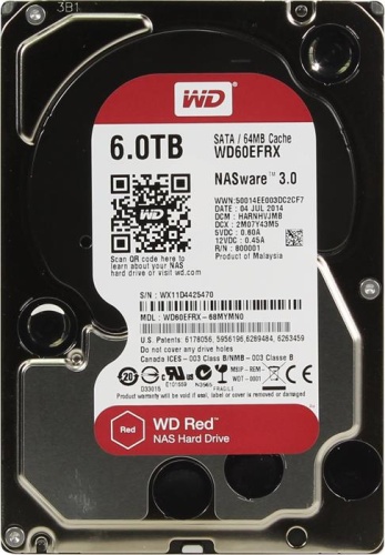 Жесткий диск SATA HDD Western Digital 6000ГБ Red WD60EFRX