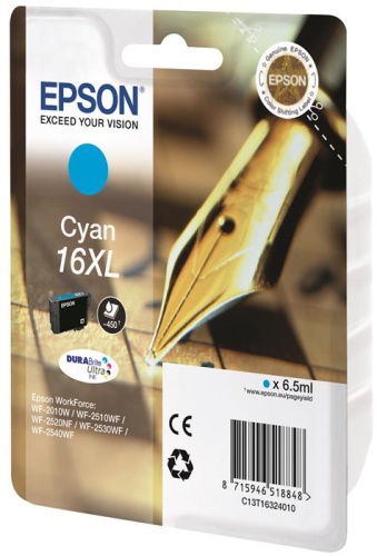 Оригинальный струйный картридж Epson T1632 (голубой) C13T16324010