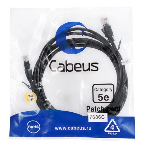 Патчкорд UTP Cabeus PC-UTP-RJ45-Cat.5e-3m-BK Патчкорд UTP Cabeus PC-UTP-RJ45-Cat.5e-3m-BK