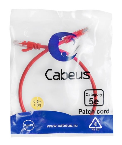 Патчкорд UTP Cabeus PC-UTP-RJ45-Cat.5e-0.5m-RD-LSZH фото 2