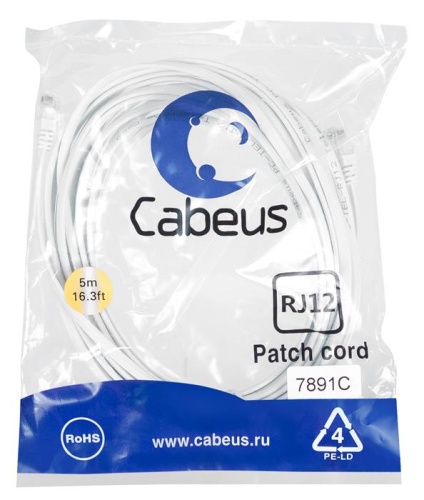 Патч-корд телефонный Cabeus PC-TEL-RJ12-5m фото 2