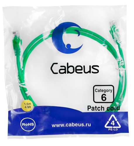 Патчкорд UTP Cabeus PC-UTP-RJ45-Cat.6-1.5m-GN фото 2 Патчкорд UTP Cabeus PC-UTP-RJ45-Cat.6-1.5m-GN фото 2