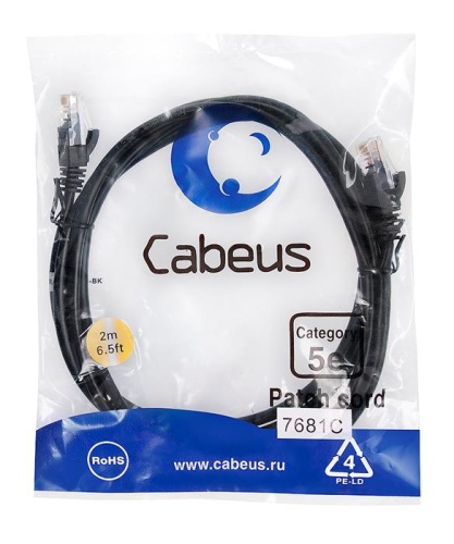Патчкорд UTP Cabeus PC-UTP-RJ45-Cat.5e-2m-BK-LSZH фото 2 Патчкорд UTP Cabeus PC-UTP-RJ45-Cat.5e-2m-BK-LSZH фото 2
