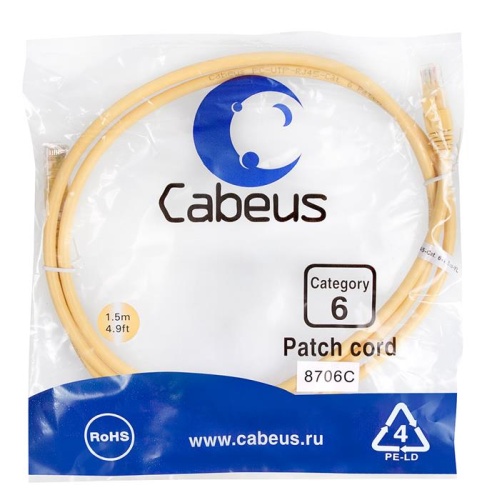 Патчкорд UTP Cabeus PC-UTP-RJ45-Cat.6-1.5m-YL Патчкорд UTP Cabeus PC-UTP-RJ45-Cat.6-1.5m-YL