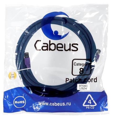 Патчкорд FTP Cabeus PC-SSTP-RJ45-Cat.8-3m-LSZH Патчкорд FTP Cabeus PC-SSTP-RJ45-Cat.8-3m-LSZH