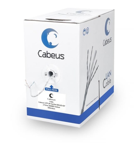 Кабель UTP Cabeus UTP-2P-Cat.5e-SOLID-GY Кабель UTP Cabeus UTP-2P-Cat.5e-SOLID-GY