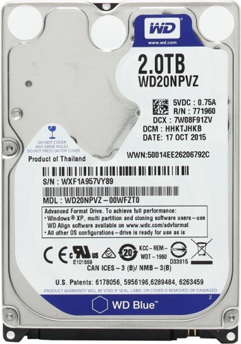 Жесткий диск SATA HDD 2.5 Western Digital 2000ГБ Blue WD20NPVZ