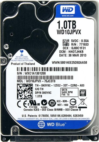 Жесткий диск SATA HDD 2.5 Western Digital 1000ГБ Blue WD10JPVX