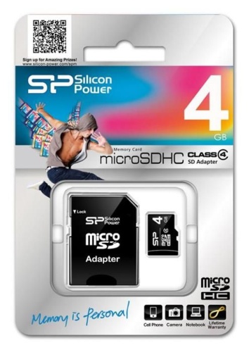 Карта памяти Micro SDHC Silicon Power 4ГБ SP004GBSTH004V10 Карта памяти Micro SDHC Silicon Power 4ГБ SP004GBSTH004V10