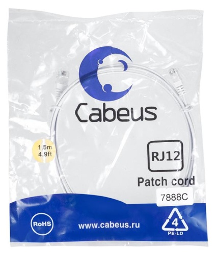 Патч-корд телефонный Cabeus PC-TEL-RJ12-1.5m фото 2 Патч-корд телефонный Cabeus PC-TEL-RJ12-1.5m фото 2