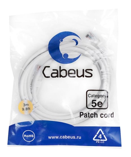 Патчкорд UTP Cabeus PC-UTP-RJ45-Cat.5e-3m-WH-LSZH фото 2 Патчкорд UTP Cabeus PC-UTP-RJ45-Cat.5e-3m-WH-LSZH фото 2
