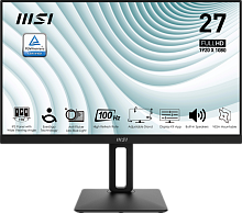 MSI PRO MP271AP 27" 16:9 FHD(1920x1080), IPS Flat, 1ms(MPRT), 1000:1, 100M:1, 300nit, 178/178, HDMI 1.4b, DP 1.2a, VGA, Speaker, Tilt, Swivel, Height, Pivot, 100HZ, Black, 1y war-ty