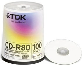 Диск CD-R TDK 700МБ 52x CD-R80PWWCBA100