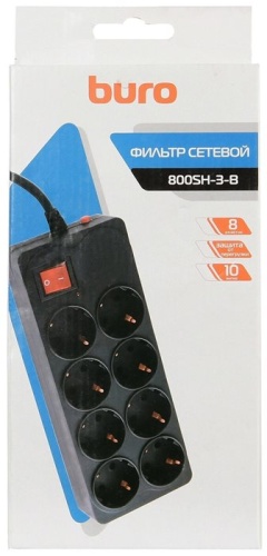 Фильтр электропитания Buro 800SH-3-B 3м (8 розеток) черный фото 2 Фильтр электропитания Buro 800SH-3-B 3м (8 розеток) черный фото 2