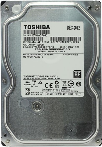 Жесткий диск SATA HDD Toshiba 500ГБ DT01ACA050 9F13178