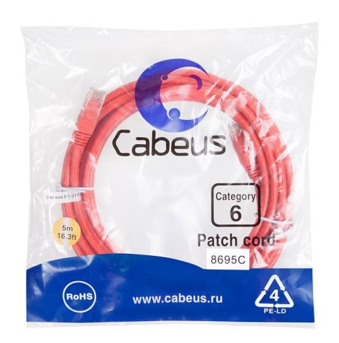 Патчкорд UTP Cabeus PC-UTP-RJ45-Cat.6-5m-RD фото 2