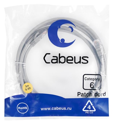 Патчкорд UTP Cabeus PC-UTP-RJ45-Cat.6-3m фото 2 Патчкорд UTP Cabeus PC-UTP-RJ45-Cat.6-3m фото 2