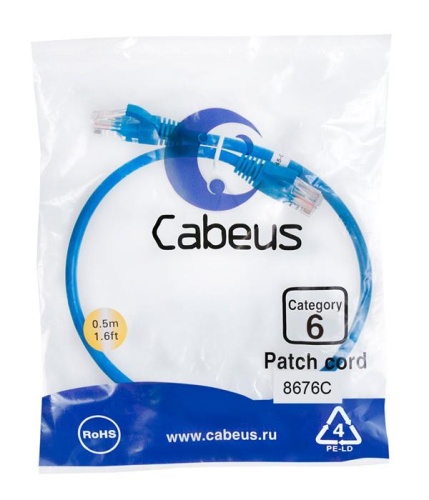 Патчкорд UTP Cabeus PC-UTP-RJ45-Cat.6-0.5m-BL фото 2