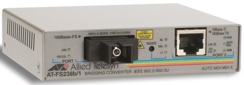 Медиаконвертер Allied Telesis Single-fiber 10/100M bridging converter with 1550Tx/1310Rx AT-FS238B/1-YY