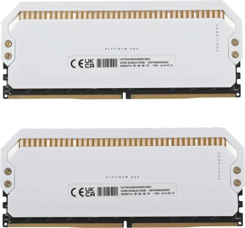 Модуль памяти DDR5 Corsair 32GB 2x16GB DOMINATOR PLATINUM RGB DDR5 White Heatspreader CMT32GX5M2X6200C36W