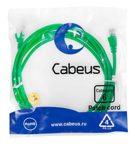 Патчкорд UTP Cabeus PC-UTP-RJ45-Cat.6-3m-GN фото 2 Патчкорд UTP Cabeus PC-UTP-RJ45-Cat.6-3m-GN фото 2