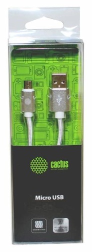 Кабель USB2.0 A - microB Cactus CS-ACSC09 USB-microUSB серебристый Кабель USB2.0 A - microB Cactus CS-ACSC09 USB-microUSB серебристый
