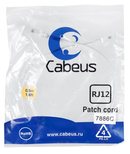 Патч-корд телефонный Cabeus PC-TEL-RJ12-0.5m фото 2 Патч-корд телефонный Cabeus PC-TEL-RJ12-0.5m фото 2