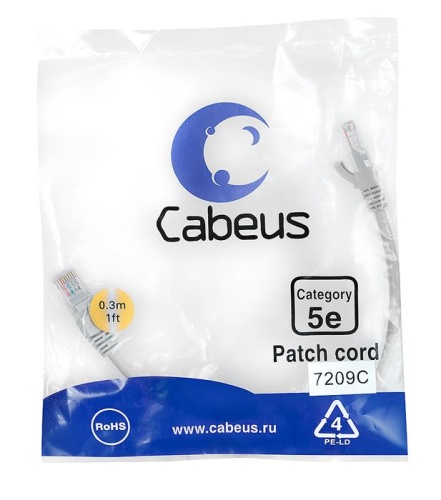 Патчкорд UTP Cabeus PC-UTP-RJ45-Cat.5e-0.3m Патчкорд UTP Cabeus PC-UTP-RJ45-Cat.5e-0.3m